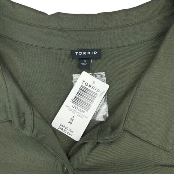 NWT TORRID Mini Twill Drawstring Shirt Dress Sz 6X Olive Deep Depths - Picture 5 of 6